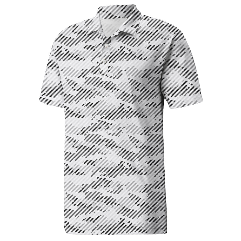 Men’s Grey Camouflage Polo Shirt for Outdoor Style – Stretch Fabric, Easy Care