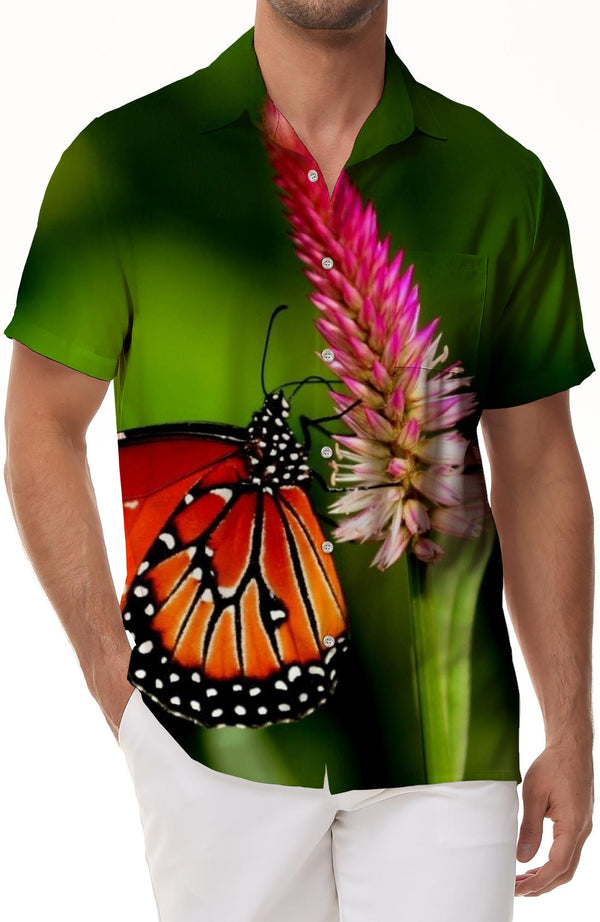 Tiger butterfly stamen pocket tropical short sleeve shirt button top men's casual daily travel beach travel shirt