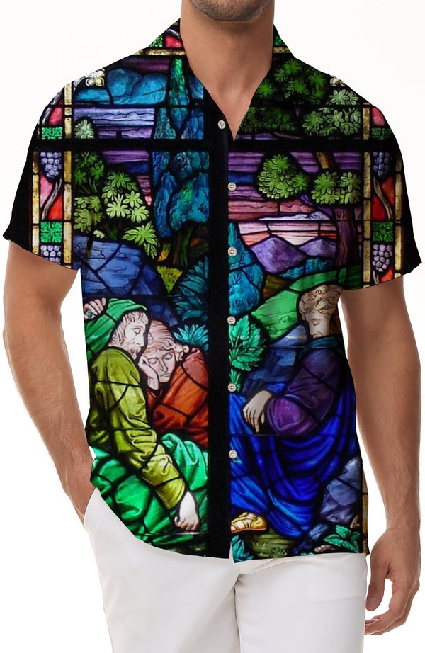 Prague St. Vitus Cathedral Stained Glass Painting Clothing Casual Men's Fashion Loose Clothing Casual Shirt Simple Breathable