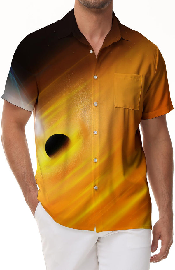 New casual loose street abstract men's short-sleeved shirt fashion lapel top future technology printed casual shirt top