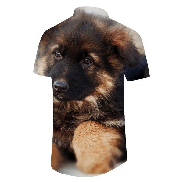 
German Shepherd Puppy Hawaii Casual Outdoor Travel Simple and Versatile Men's Button Lapel Short Sleeve
                