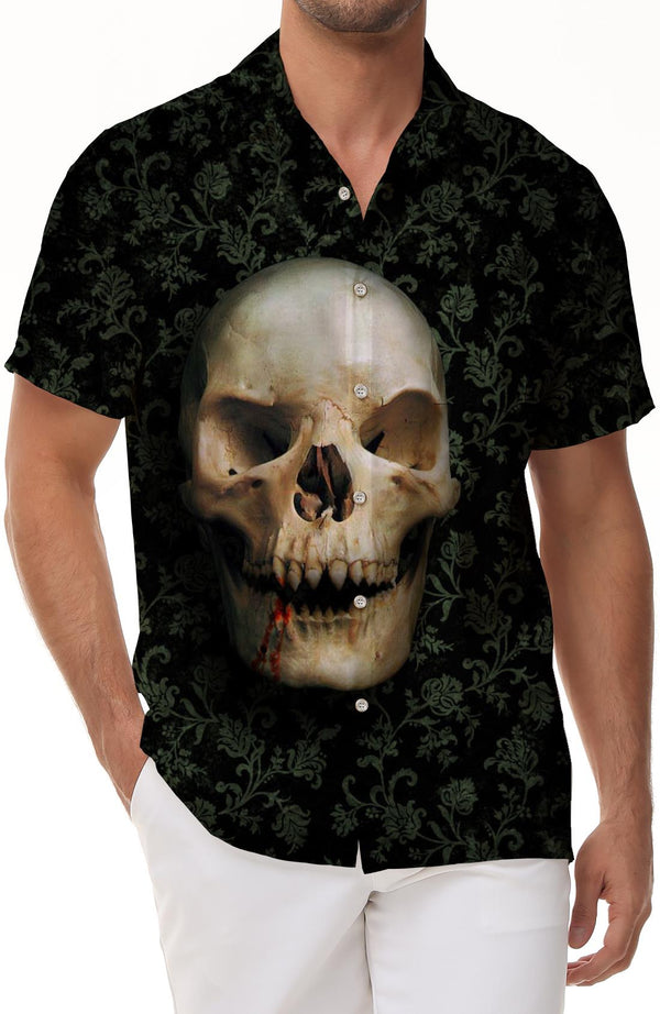 Street Fashion Men's Skull Shirt Men's Tops Gothic Short Sleeve Retro Fashion Button Shirt Men's
