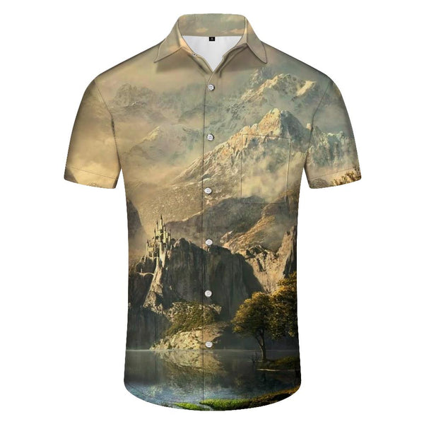 
Castle on the cliffs men's shirt button down shirt summer casual short sleeve top suitable for office travel beach
                
