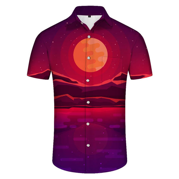 
Art Orange Mountains and Moon Starry Sky Mens Hawaiian Shirt Tropical Short Sleeve Button Down Beach Shirt Regular
                