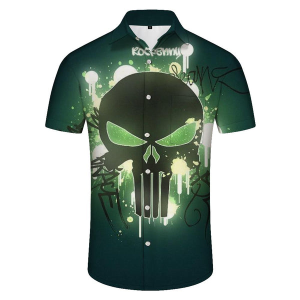 
Death sign skull Hawaiian tropical button print men's casual loose hot seaside beach clothing
                