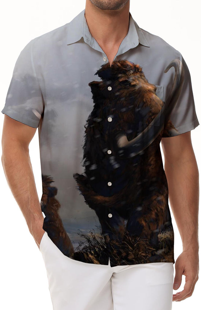 Snow Mammoth Animal Short Sleeve Casual Loose Men's Hawaiian Lapel Shirt Comfortable Lapel Shirt Casual Beach Clothing Button