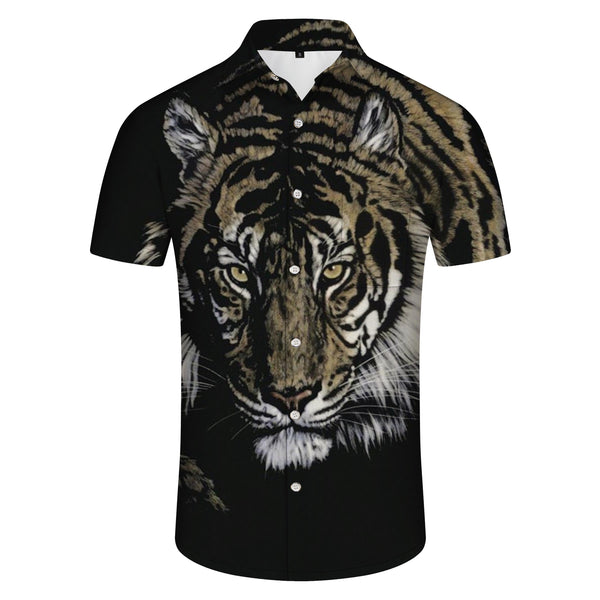 
Black Fierce Tiger Men's Festival Shirt Relaxed Regular Fit 3D Print Short Sleeves Lapel Button Style
                