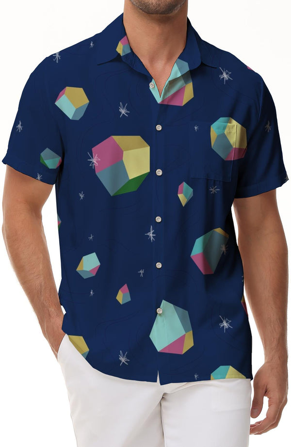 Stone navy blue men's short sleeve shirt line casual button down shirt with pockets suitable for summer beach holiday party