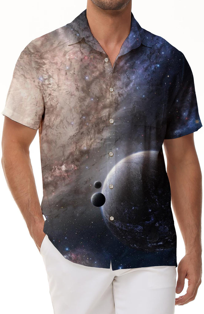 Universe Fantasy Beautiful Sky Loose Casual Shirt Print Men's Short Sleeve Summer Tops with Pockets Vacation Beach