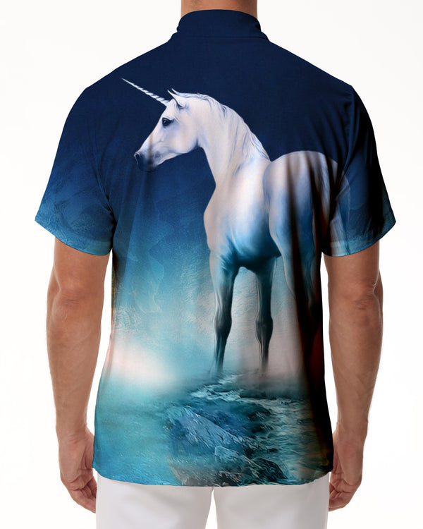 
Cool White Unicorn Tropical Hawaiian Men's Pocket Short Sleeve Shirt Suitable for Outdoor Party Casual Style
                
