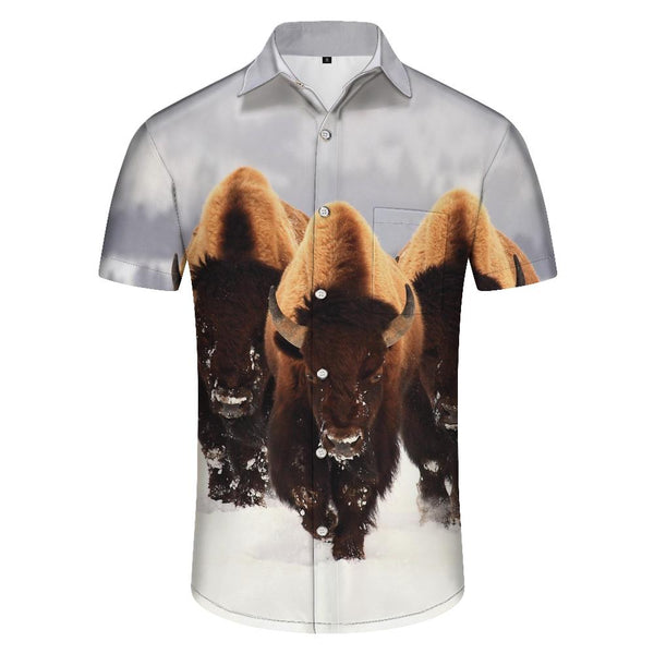 
Angus Cattle Tropical Buffalo Summer Men's Casual Daily Travel Casual Button Shirt Comfortable Breathable Hawaiian Shirt
                