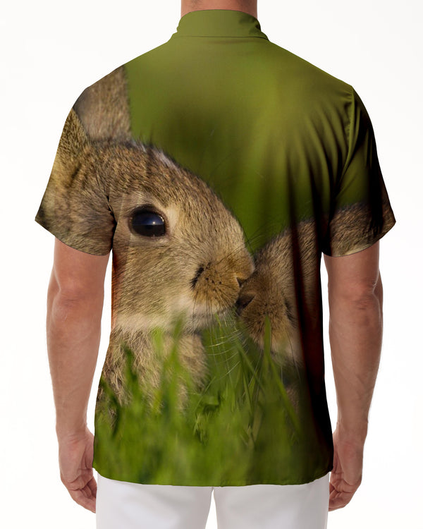 
Rabbit Print Men's Short Sleeve Button Shirt Casual Loose Summer Beach Shirt Men's Dress Shirt
                