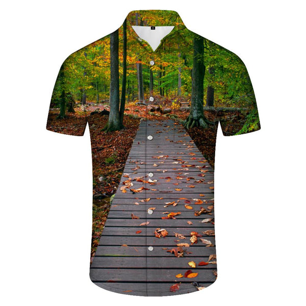 
Autumn leaves men's polyester shirt men's short-sleeved shirt button-down casual shirt loose tops vacation
                