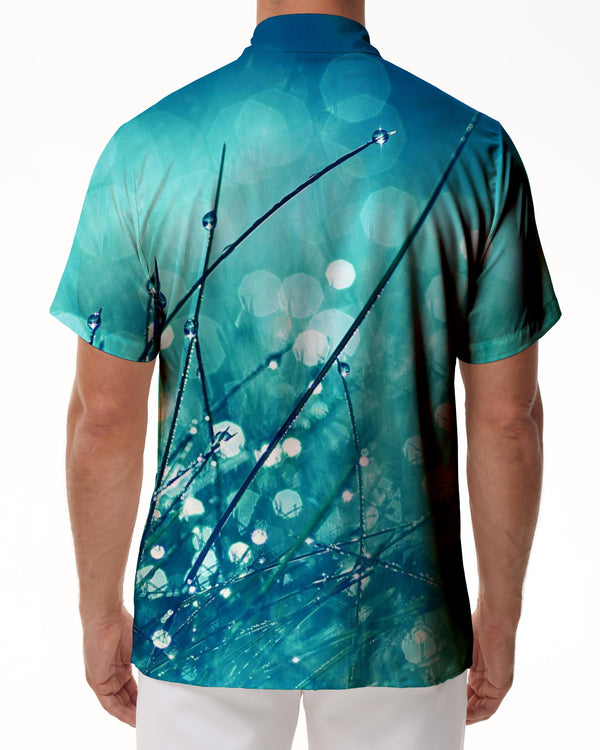 
Small grass water drop men's casual short sleeve printed pattern regular style shirt polyester lapel pocket casual tops indoor
                