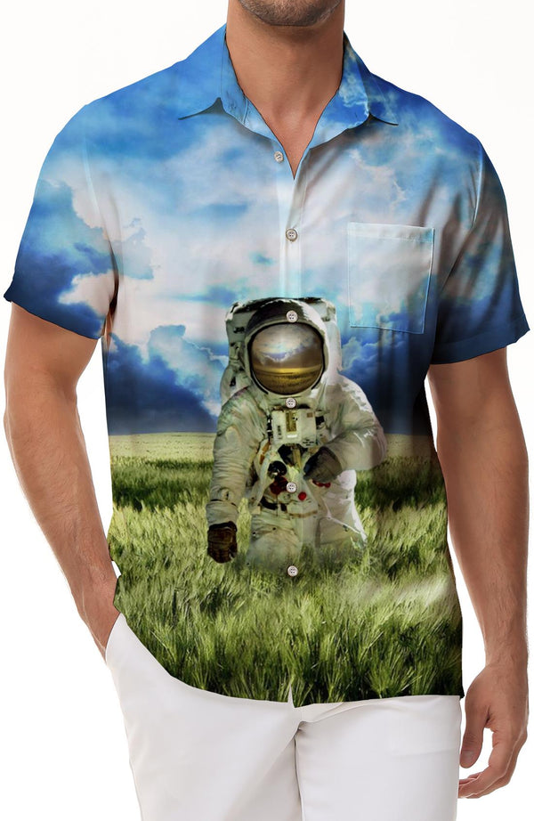 Traveler Clothing Summer Beach Shirt Men's Astronaut Hawaiian Shirt Space Casual Button-Down Shirt Men