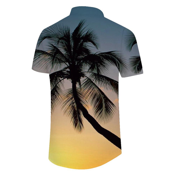 
Coconut tree leaves in the sunset Hawaii tropical four seasons seaside beach shirt summer casual short-sleeved button beach vacation wear
                