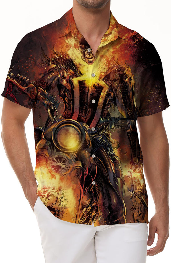 Ghost Rider Cool Hip-Hop Rap 3D Digital Printing Shirt Men's Short Sleeve Lapel Button Hawaiian Short Sleeve Clothes