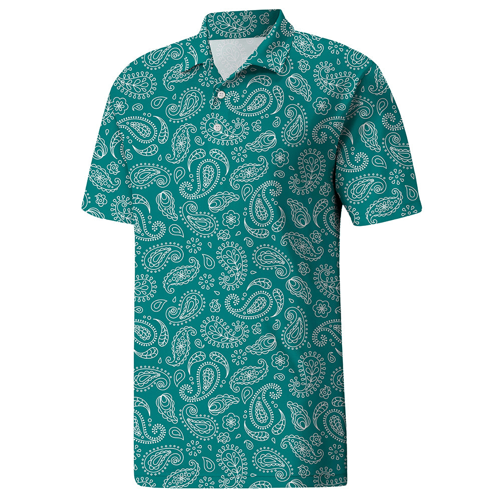 Men’s Green Micro Print Polo Shirt for Summer – Lightweight Stretch Fabric, Comfortable US Fit