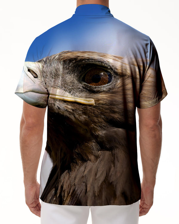 
Blue sky aerial raptor fashion men's summer novelty retro casual festival button down shirt
                