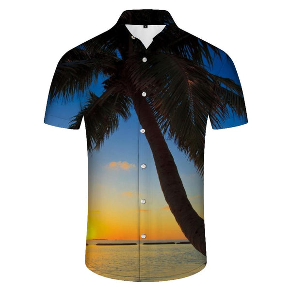 
Seaside Sunset Coconut Tree Men's Shirt Hawaiian Coconut Tree 3D Printed Shirt Fashion Short Sleeve Summer Beach Men's Clothing
                