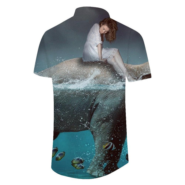 
Natural Water Elephant Print Cuban Collar Short Sleeve Shirt Perfect Beach and Casual Wear for Men
                