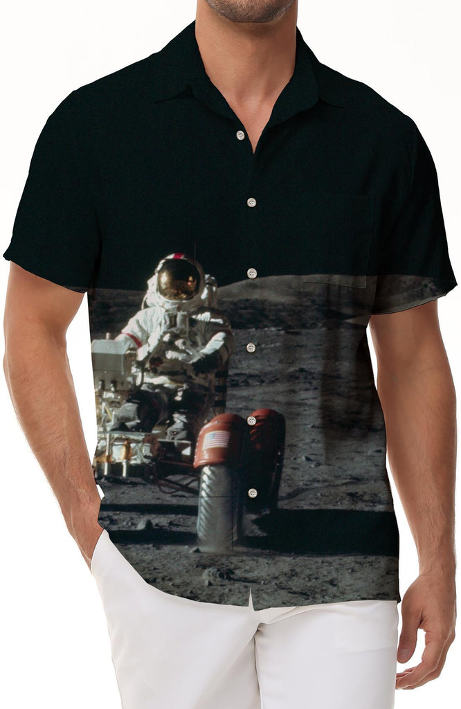 Round Ball Loose Astronaut Men's Hawaiian Shirt Short Sleeve Button Casual Beach Shirt Clothing Seaside