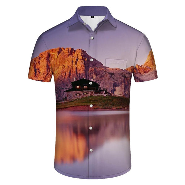 
Men's Hawaiian style shirt Dolomites mountain print short sleeve button down summer beach shirt casual short sleeve
                