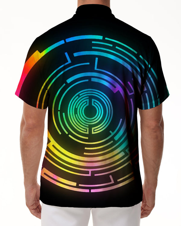 
Rainbow Halo Hawaiian Tropical Four Seasons Button Lapel Pocket Casual Style Short Sleeve Shirt Men's Loose Black Geometric Short Sleeve Shirt Beach Clothing
                