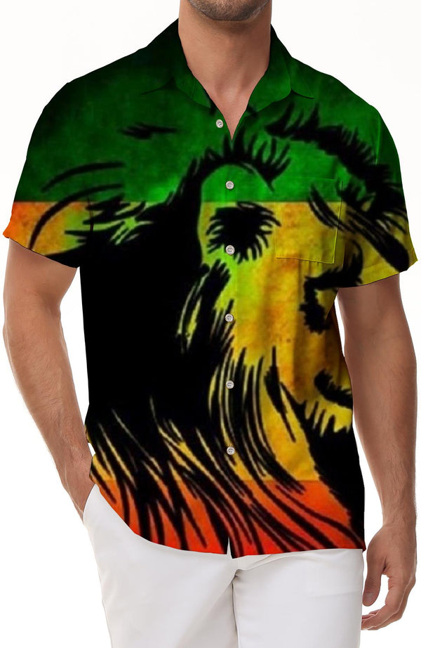 Colorful Art Animal Pattern Casual Men's Short Sleeve Shirt Lapel Button Top Hawaiian Loose Short Sleeve