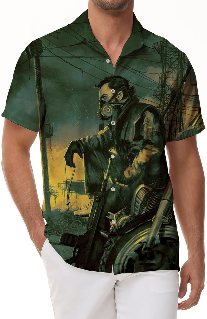 Shanghai buildings in the Republic of China Men's casual button-down Hawaiian shirts Fun tropical summer wear Men's retro printed beachwear