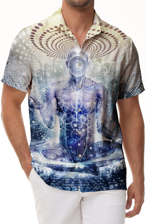 Abstract line art casual loose men's short-sleeved shirt Hawaiian tropical four seasons short-sleeved shirt colorful