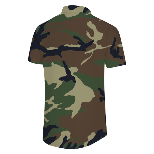 
Boys' lapel short-sleeved 3D printed pattern Forest green and brown camouflage tops are suitable for daily street casual style and seaside play
                