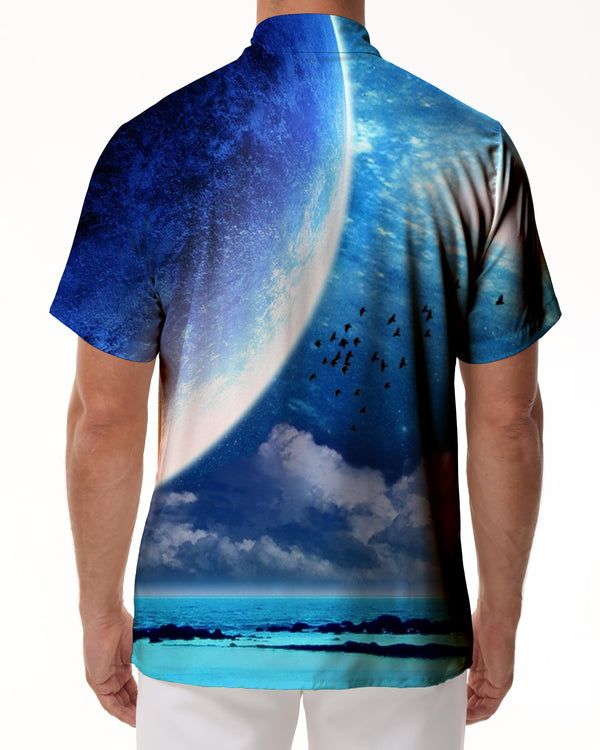 
Blue Silver Sea Men's Casual Loose Vacation Tropical Seaside Beach 3D Digital Printing Fashion Short Sleeve Shirt
                