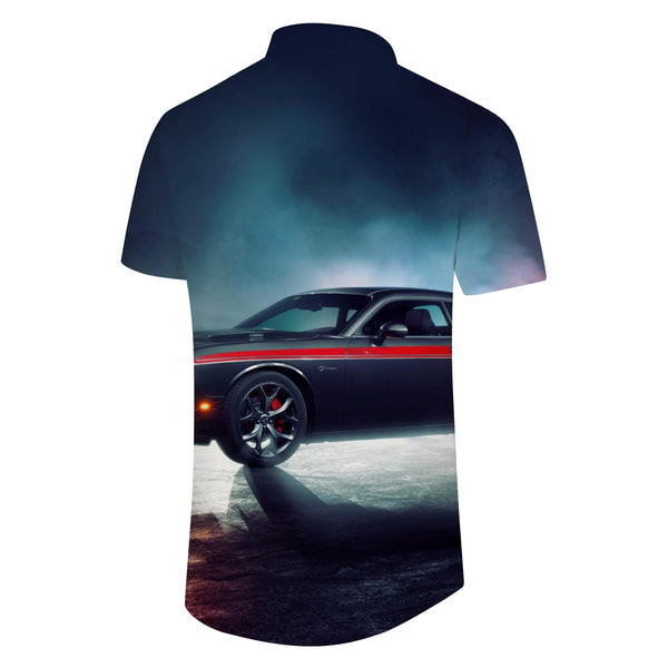 
Navy blue men's car shirt 3d digital printing pattern four seasons button shirt street seaside beach short sleeve loose top
                