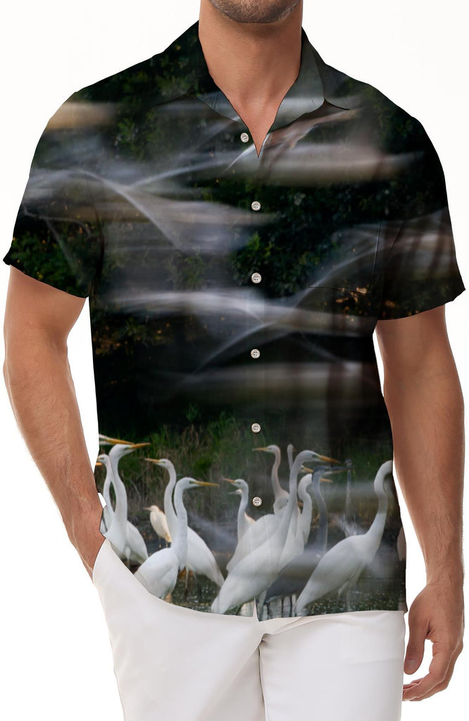 Printed Short White Goose Button Mens Casual Style Floral Shirt Beach Hawaiian Summer Tops