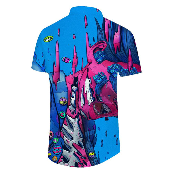 
Cool Christmas Music Punk Men's Hawaiian Shirt Short Sleeve Button Casual Shirt for Summer Beach Blue
                