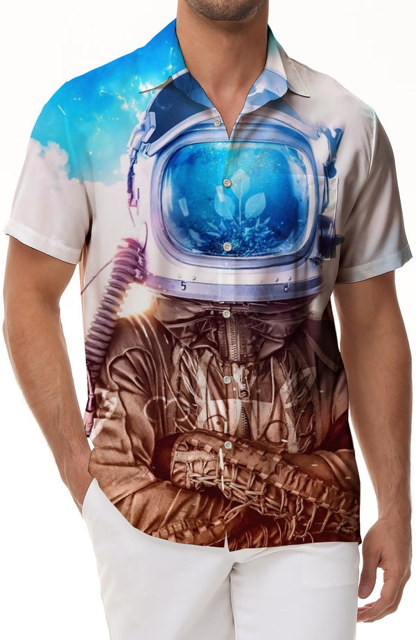 Men's casual fashion astronaut Hawaiian shirt space button down Hawaiian shirt short sleeve
