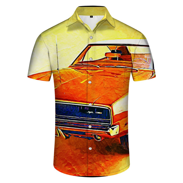 
90s car four seasons Hawaiian button lapel men's daily style shirt short sleeve summer casual fashion beach
                