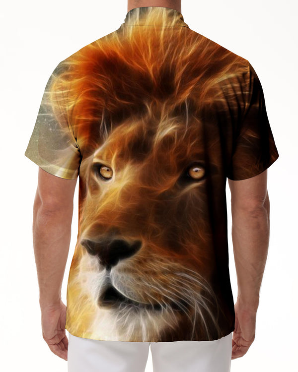 
Wild Animal King Lion Men's Short Sleeve Shirts Casual Button Down Summer Beach Shirt Classic Fit Tops
                
