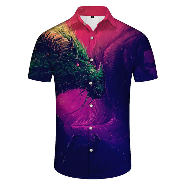 
Neon Futuristic Dragon Mens Summer Short Sleeve Button Casual Beach Shirt Mens Hawaiian Shirt
                