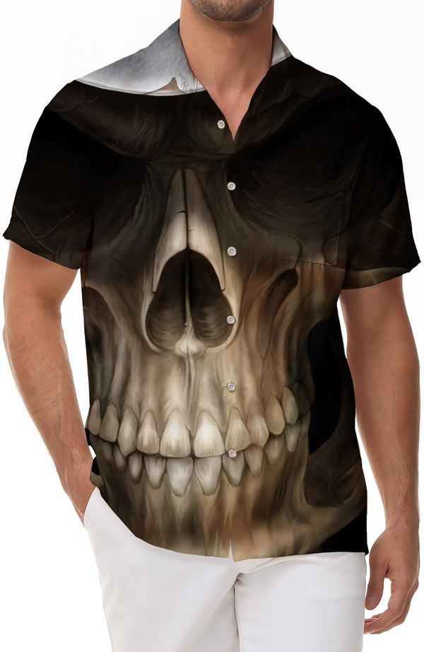 Evil skull tropical seaside summer men's printed short-sleeved shirt lapel casual button short-sleeved shirt fashion