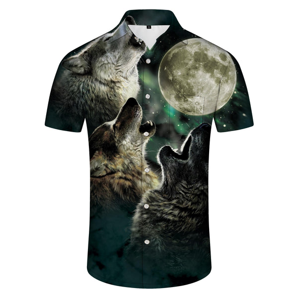 
Pack of wolves mysterious tropical Hawaiian lapel button collar loose casual short-sleeved beach wear shirt print pattern
                