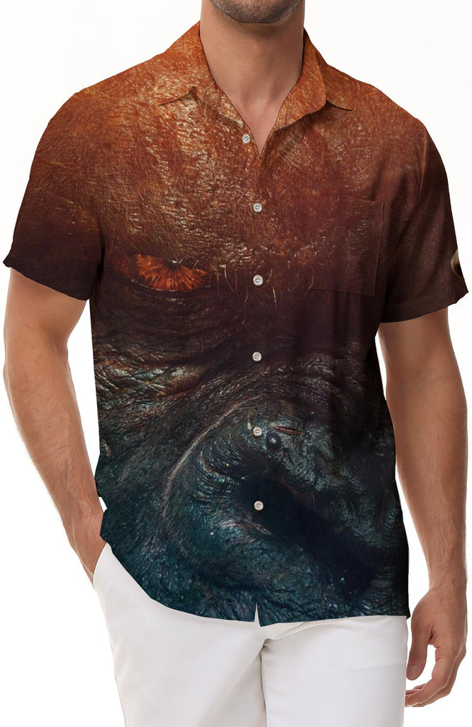Fierce Animal Giant Orangutan Printed Pattern Men's Casual Loose Hawaiian Button Lapel Short Sleeve Shirt