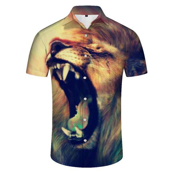 
Button Lion Roar Men's Shirt Short Sleeve Shirt Hawaiian Shirt Casual Summer Beach Vacation
                