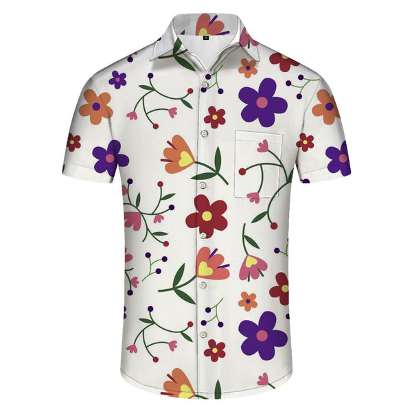 
White flower daily travel rest shirt men's four seasons Hawaiian casual shirt regular style
                