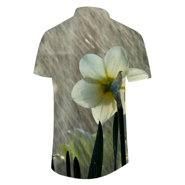 
Daffodil White Flowers Men's Casual Vintage Shirt Short Sleeve Button Hawaiian Shirt Summer Casual Beach Shirt
                
