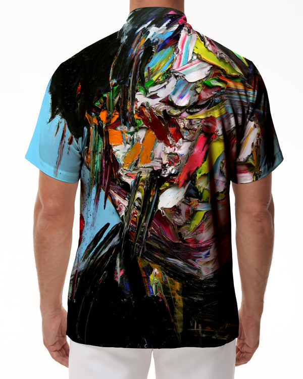
Artistic paint abstract color comfortable breathable fashion short-sleeved shirt retro style four seasons Hawaiian button pocket men's casual short-sleeved paint painting
                
