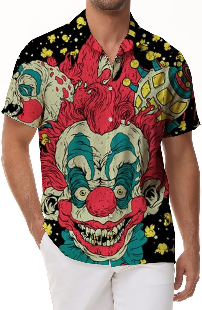 Men's casual classic style beach short sleeve tropical rainforest shirt from Hawaiian cartoon killer movie clown