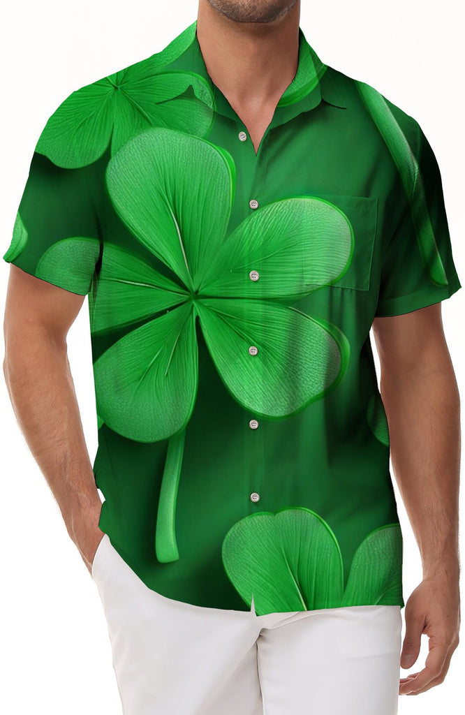 Shamrock Print Casual Short Sleeve Hawaiian Shirt Button Down Green Fashion Short Sleeve Tropical Summer Tops Mens St. Patrick's Day Shirt