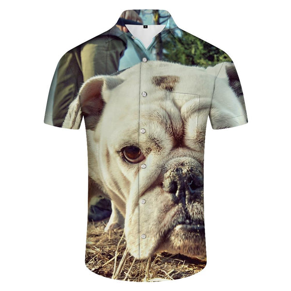 
Bulldog French Men's Vintage Collar Shirt Casual Button Shirt Short Sleeve Vacation Beach
                